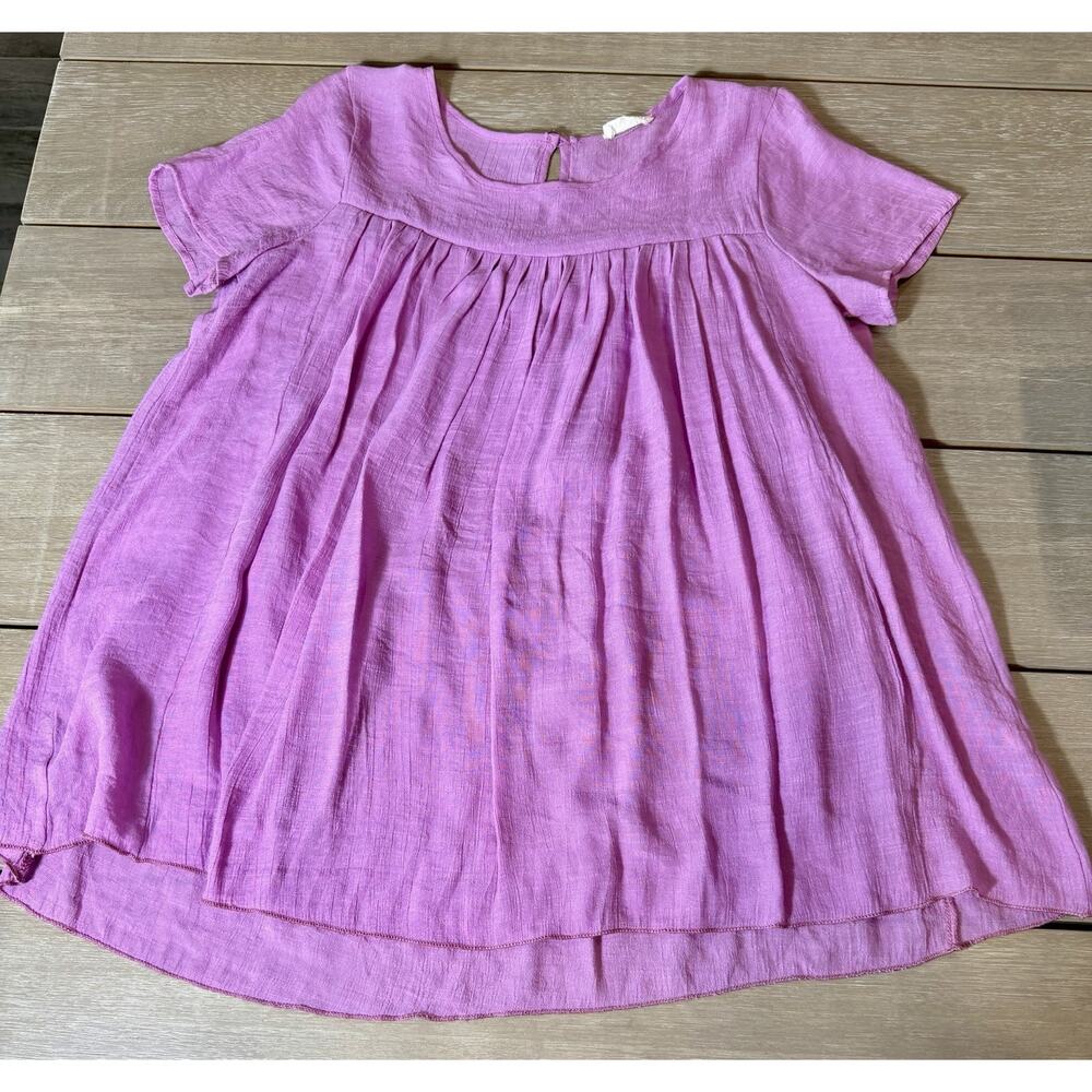 Jella C Lavender/Purple Pleated Large Babydoll Top Boho Chic Cottage Minimalist